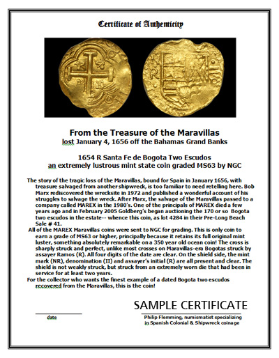 Sample Certificate of Authenticity goldcob coins